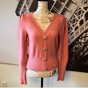 Express pink pullover sweater jeweled buttons